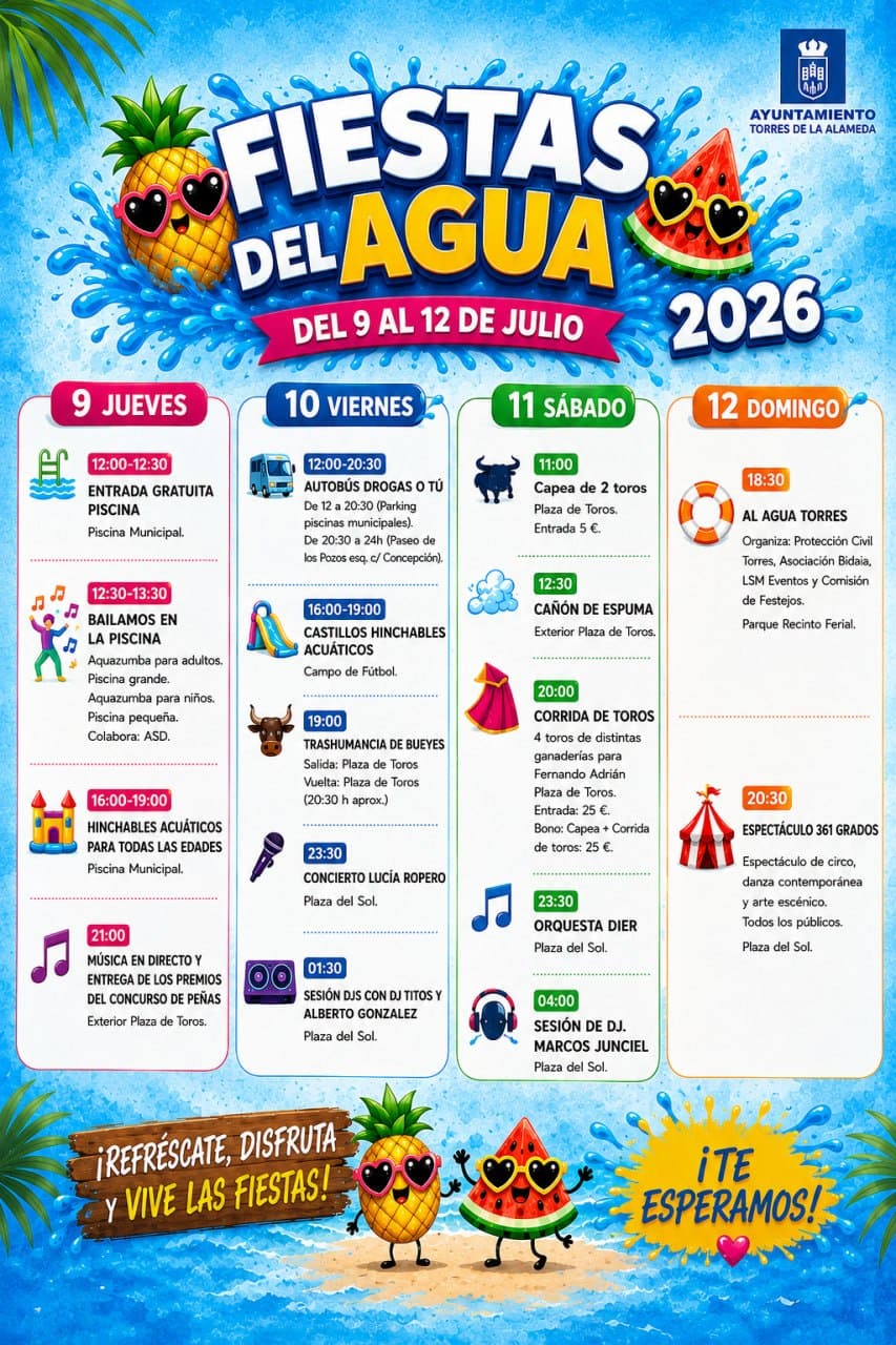 Cartel Fiestas del Agua 2026 de Torres de la Alameda